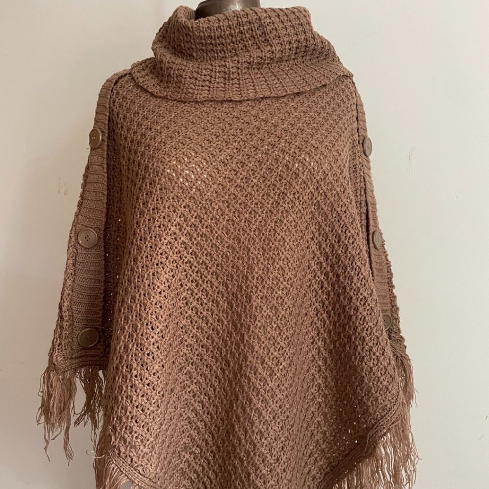 Majora Knit Button Poncho Sweater